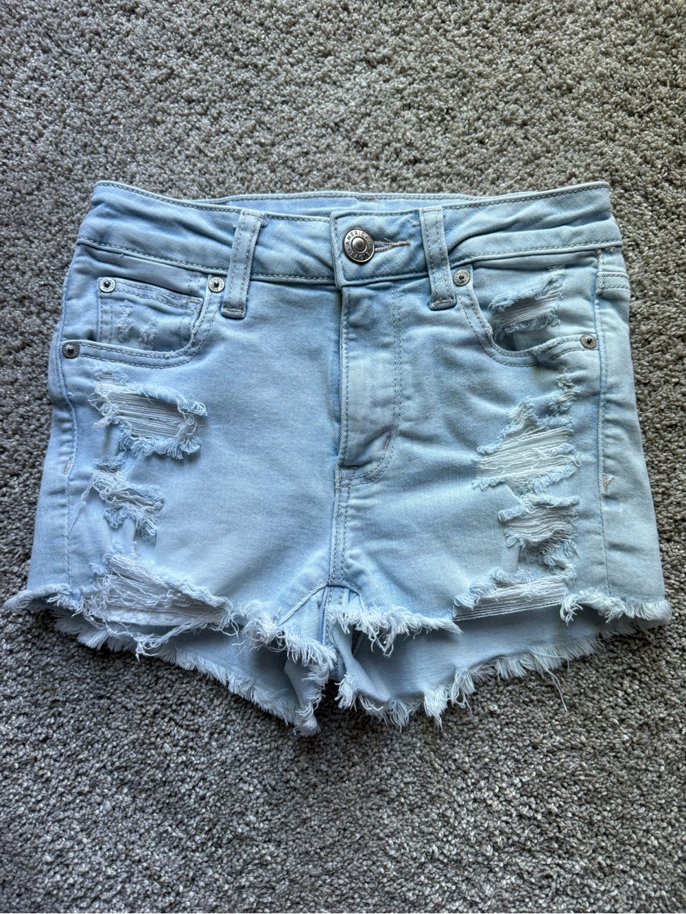 American Eagle Outfitters Light Wash Denim Hi-Rise Shortie Shorts Women’s 00